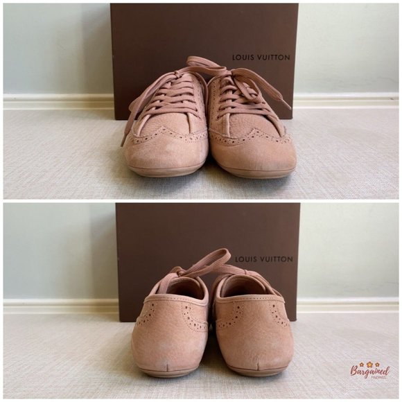 Authentic Louis Vuitton Soft Pink Leather Wing Tip Flat Sneakers Size 37/7 - Picture 5 of 13